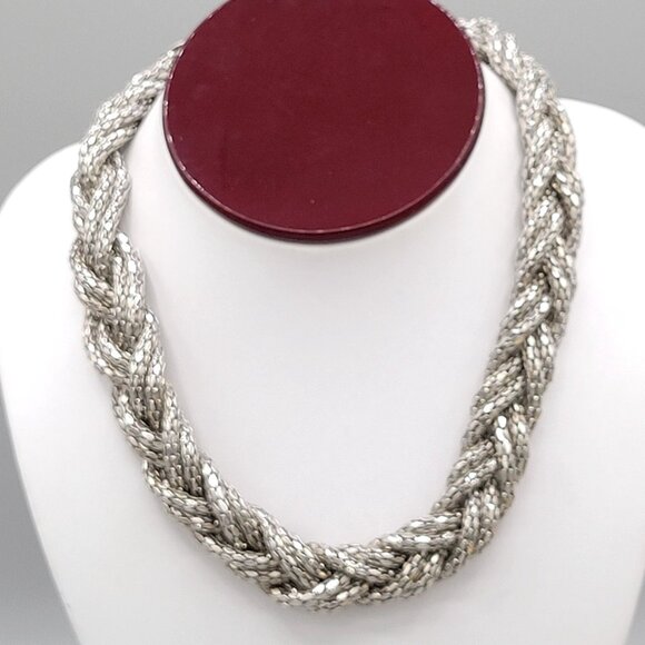 Express Y2K Braided Mesh Choker Necklace Silver Tone Has Tag Vintage - Picture 3 of 7